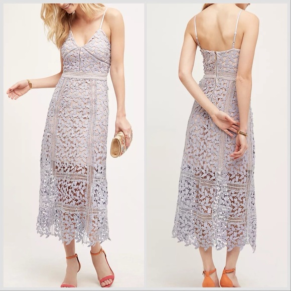 Elliatt Dresses & Skirts - Elliatt Tingle Floral Crochet Lace Overlay Midi Dress Lilac Grey Purple Nude M